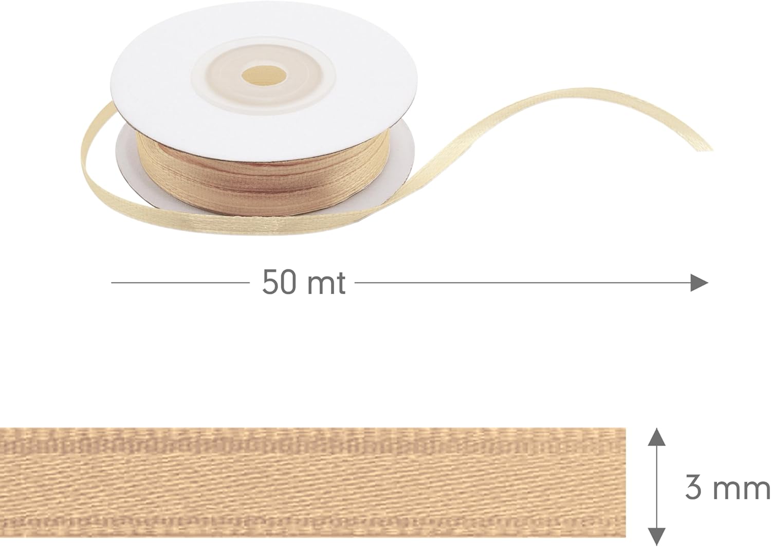 Gold Ribbon 3mm Double Satin Roll Satin Ribbon for Party Favours Wedding Christening Communion Confirmation Christmas 50m