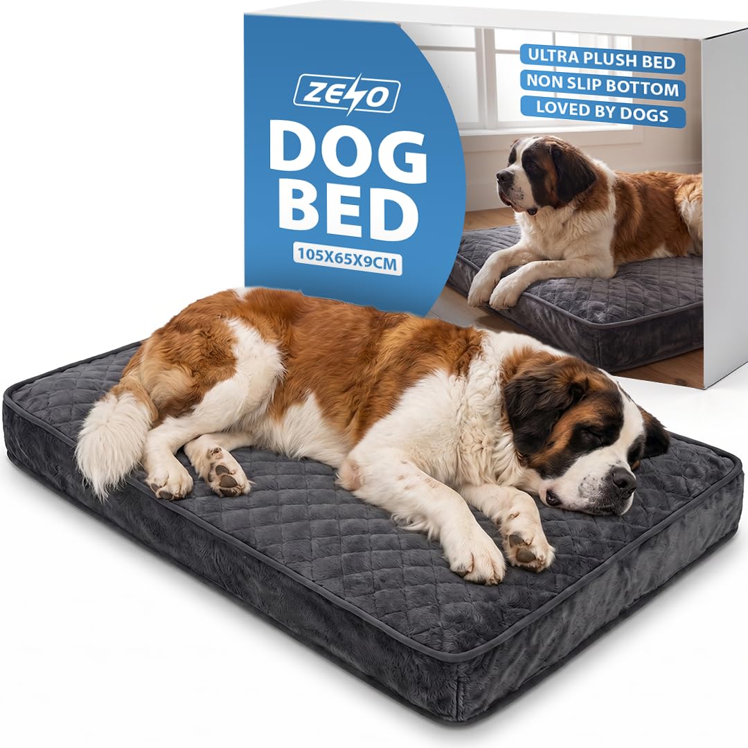 ZENO Dog Bed 105 x 65cm | Washable Dog Bed with Removable Cover | Soft Memory Foam Dog Mattress for Small, Medium & Large Dogs | Calming Puppy Bed with Non Slip Base | Durable Pet Cushion | X-Large