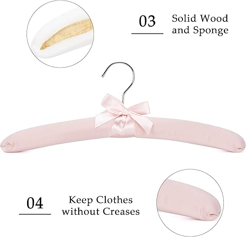 Miniatura 5 de NEOVIVA Perchas acolchadas de satén antideslizantes de 16 pulgadas para mujer, perchas acolchadas de satén rosa para ropa de mujer, ganchos de seda