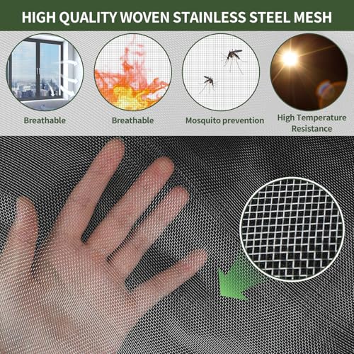 Image of KISKIS 304 Stainless Steel Woven Wire Mesh, Wire Mesh Window Screen Mesh, Prevent Mouse Mice Snakes Hornets Rodents Entering,Easy to Cut and Install (80x300CM31X118INCH) | Heat-Resisting, No Rust Sturdy, Filters Prevent Mouse Mice Snakes Hornets Rodents Window DIY Projects, 80x300CM31X118INCH