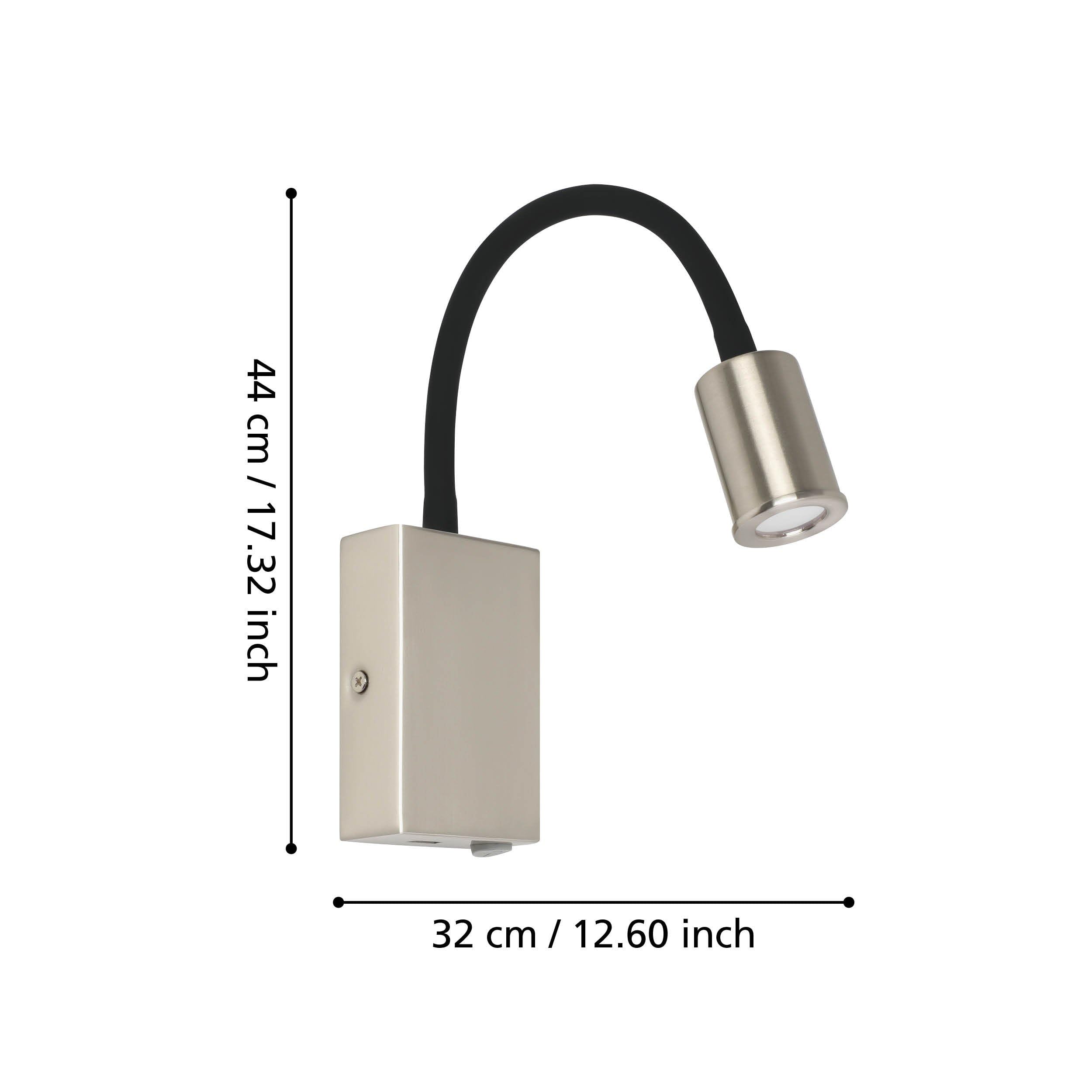 EGLO LED-Wandlampe Tazzoli, Wandleuchte mit USB-Anschluss, Wandstrahler | innen aus Metall und Kunststoff mit flexiblem Lesearm, Schlafzimmerlampe in Nickel-Matt, Schwarz, Leselampe warmweiß
