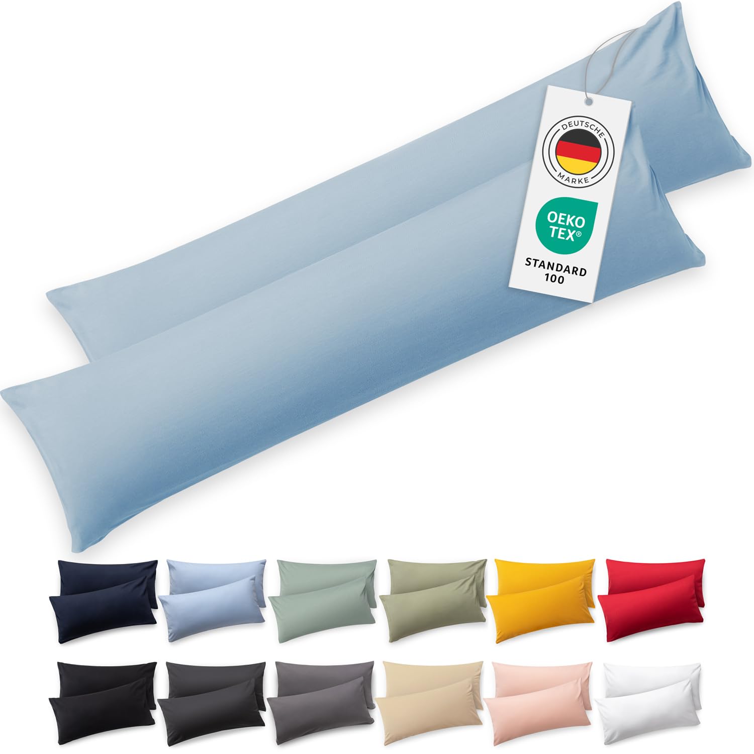 Blumtal Seitenschläferkissen Bezug 40 x 145 (2er Set Kissenbezüge) - Blau - 100% Baumwolle, Oeko-Tex Zertifiziert, Kissenbezug für Seitenschläferkissen, Kissenhülle mit Reißverschluss