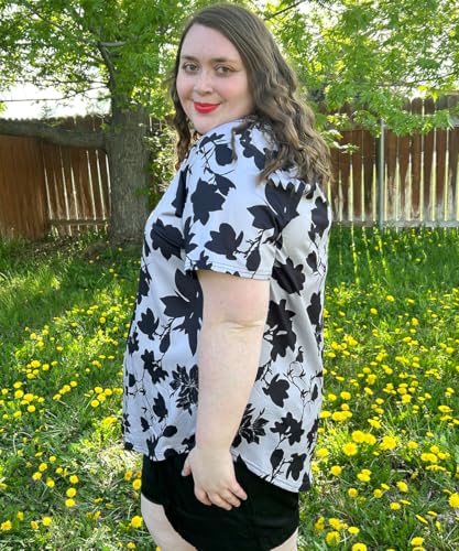 Image of RITERA Women Plus Size Tops Tie Dye V Neck Shirt Floral Camo Summer Short Sleeve Tunic Oversized Ladies Blouse XL-5XL