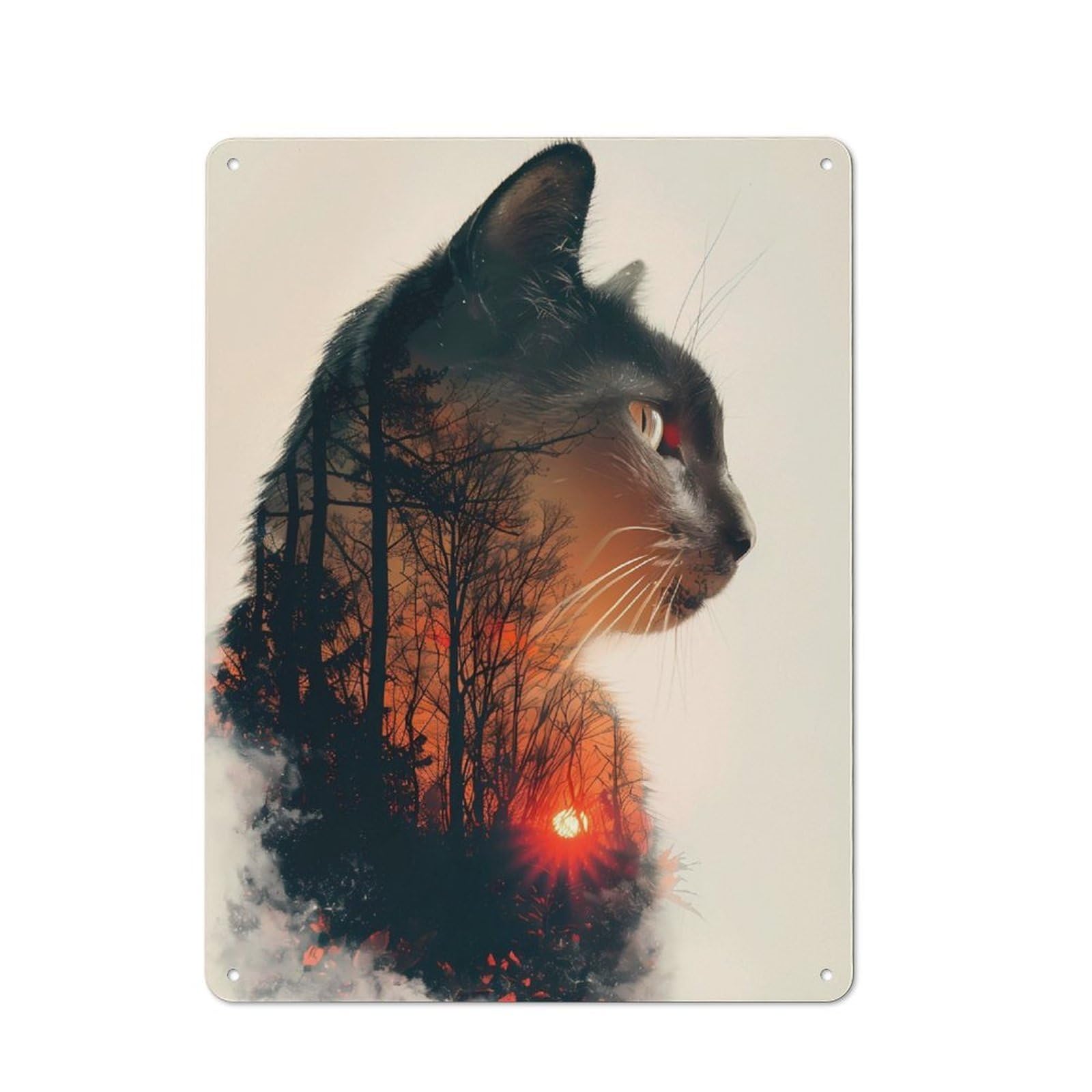 Junmoney Cat Nature Rustic Metal Wall Sign 40X30cm For Café Or Restaurant, Gift Idea At Christmas For Café Owners And Decorators