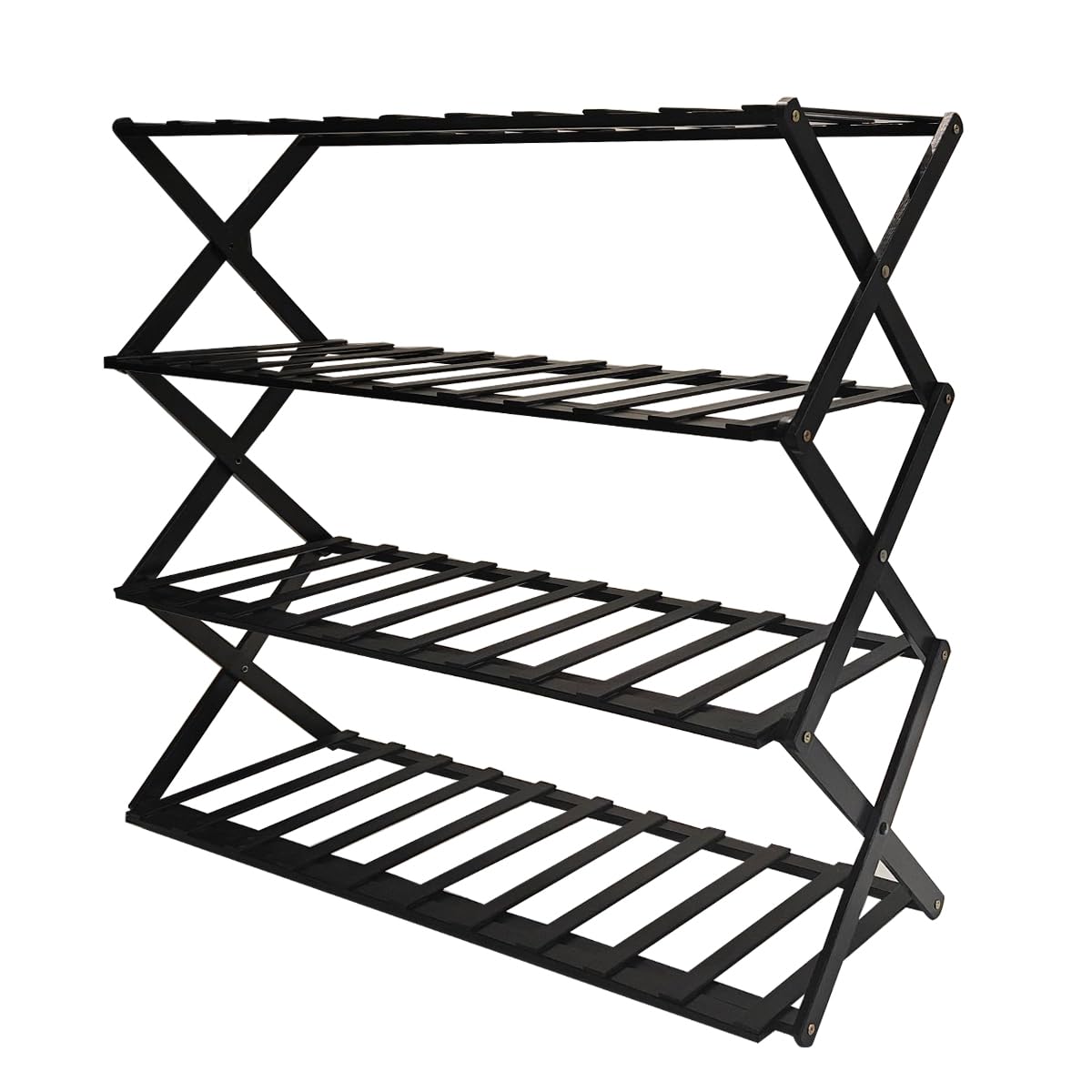 Bamboo Shoe Rack 4 Tier Collapsible - Shoe Rack for Entryway, Without Installation Storage Shelf Rack Perfect for Entryway Corridors Front Door Living Room Kitchen, Blacker