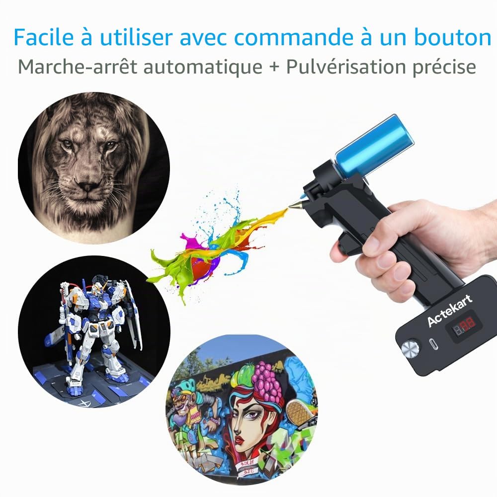 Kit de peinture aérographe sans nettoyage avec buse jetable (50 pièces x 0,2 mm & 100 pièces x 0,3 mm & 100 pièces x 0,5 mm buses jetables), rechargeable, portable, sans fil