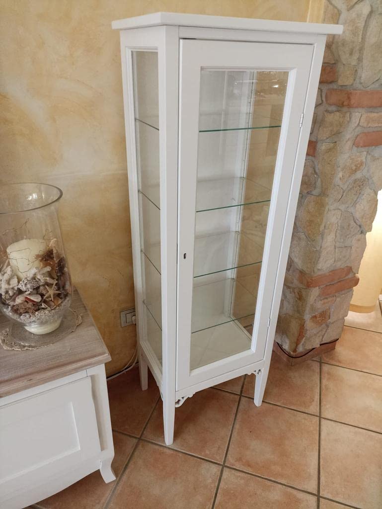 Grande vitrine rustique en bois blanc vieilli avec rangement Armoire à port accentué French Country Curio avec étagèr｜Homary