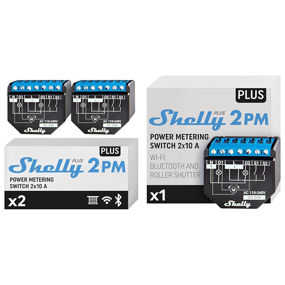 Shelly Plus 2PM | Smart Interruptor Relé Inalámbrico y Bluetooth 2 Canales con Medició & Plus 2PM | Smart Interruptor Relé Inalámbrico y Bluetooth 2 Canales Con Medición de Consumo