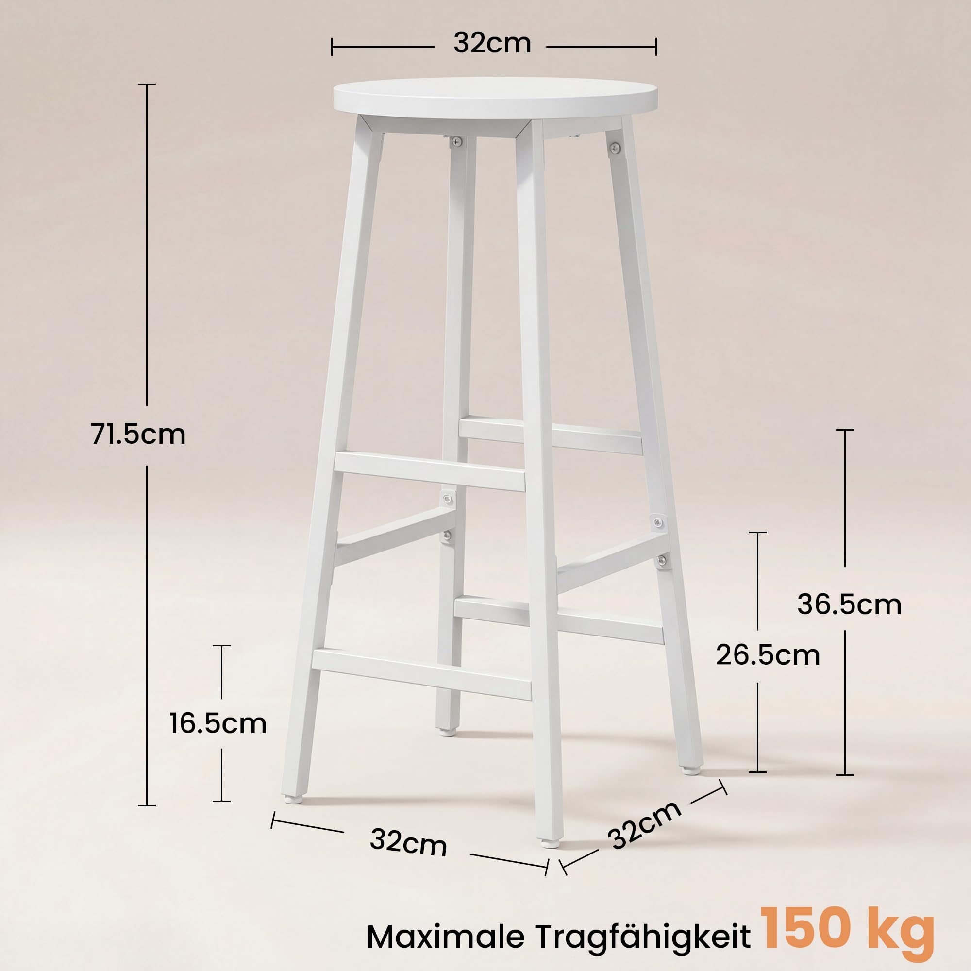 YOUDENOVA Juego de 2 taburetes de Bar, Estructura de Madera y Metal, estables y compactos, con reposapiés, 71 cm, Estilo Industrial, para Cocina y Comedor, Blanco