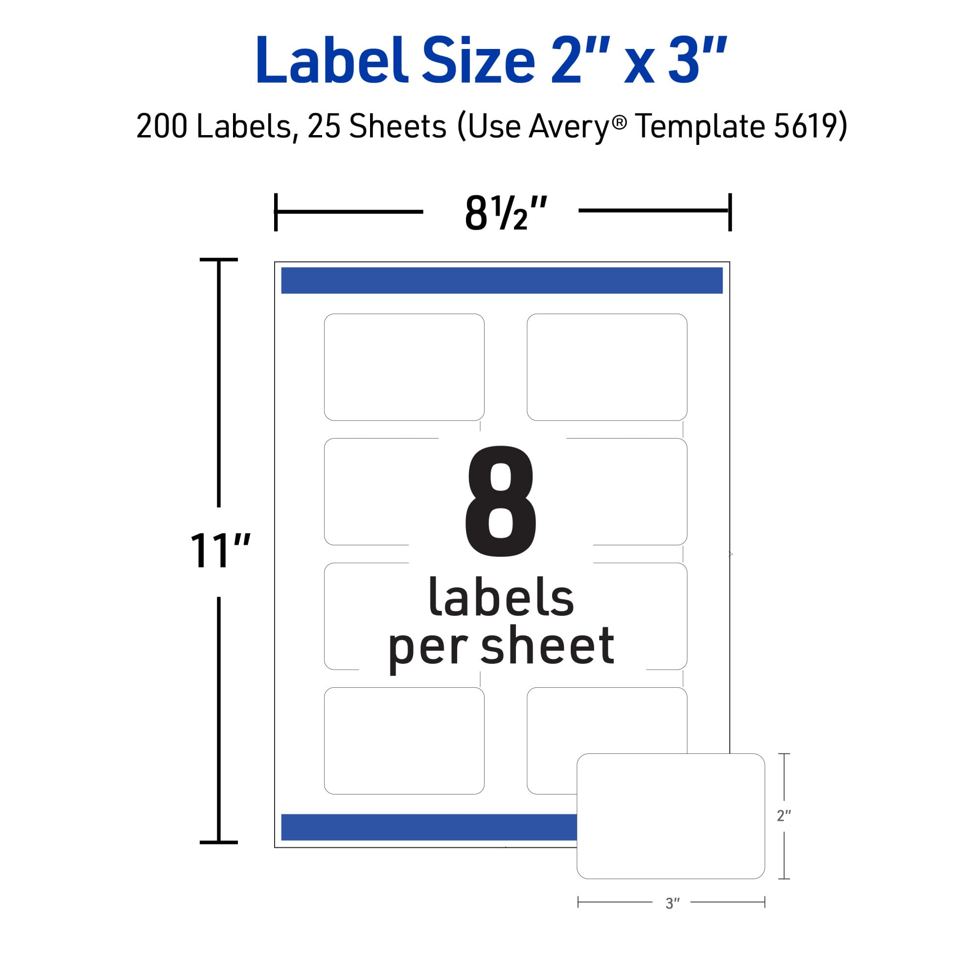 Avery Printable Rectangle Labels 2x3 Inches - 200 Blank Matte White Labels With Sure Feed Technology