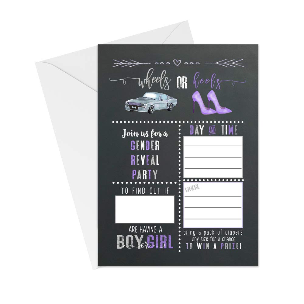 Buy Heels Or Wheels Gender Reveal Invitations With Envelopes 25 Pack