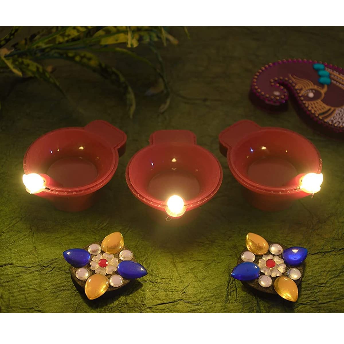 saleshop365� Water Sensor Led Diyas Candle with Water Sensing Technology E-Diya, Warm Orange Ambient Lights, Battery Operated Led Candles for Home Decor, Festivals Decoration, 24 Pcs
