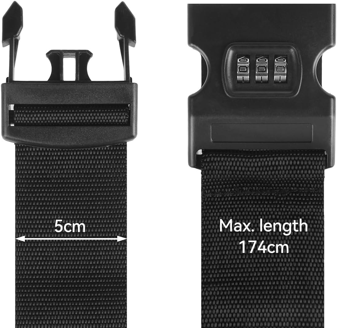 T Tersely 2-Pack T Tersely Luggage Straps with Combination Lock - Secure and Convenient Travel Accessories (Black)