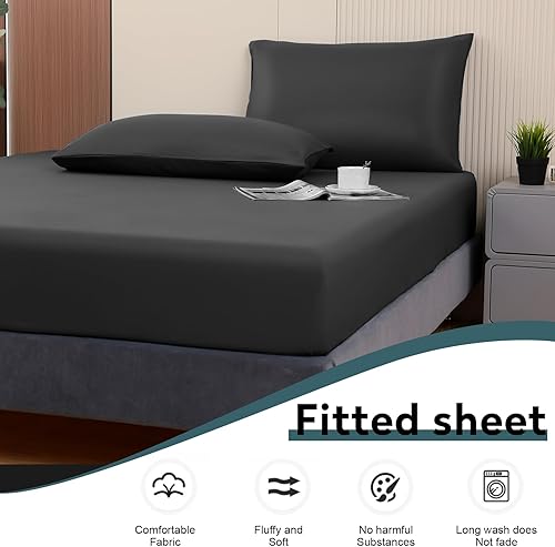 Miniatura 2 de Toodou Sábanas bajeras de tamaño individual de color azul marino la sábana bajera ultrasuave de bolsillo profundo con elástico en todo el contorno