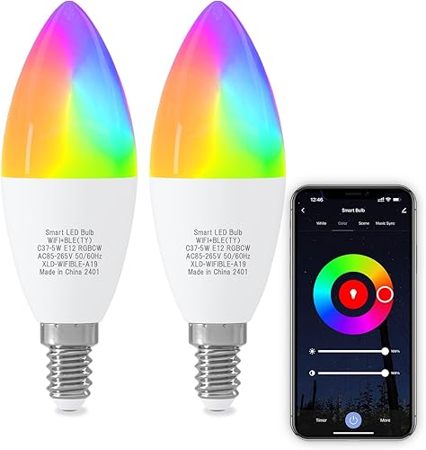 ORALUCE Bombilla inteligente compatible con Alexa y Google Home, bombilla LED C37 E12 equivalente a 40 W, WiFi de 2.4 GHz y Bluetooth que cambia de