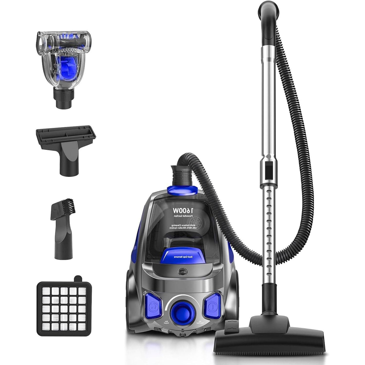 Canister Vacuum Cleaner, 40Kpa 1600W Cyclon Power Bagless