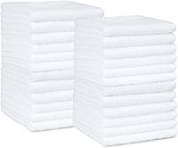 Amazon Basics 24-Pack Fast-Drying Cotton Washcloths, 12x12 Inch Soft Absorbent Machine Washable White for Bathroom & Face