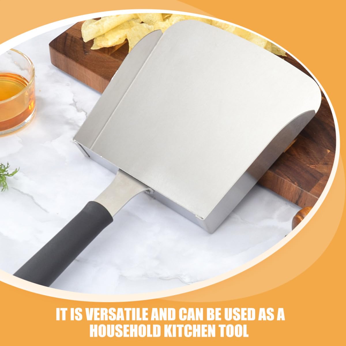 Pala de Papas Fritas de Acero Inoxidable Resistente Diseño Ergonómico para Cocina Doméstica y Supermercado, Utensilio Versátil para Freír y Servir