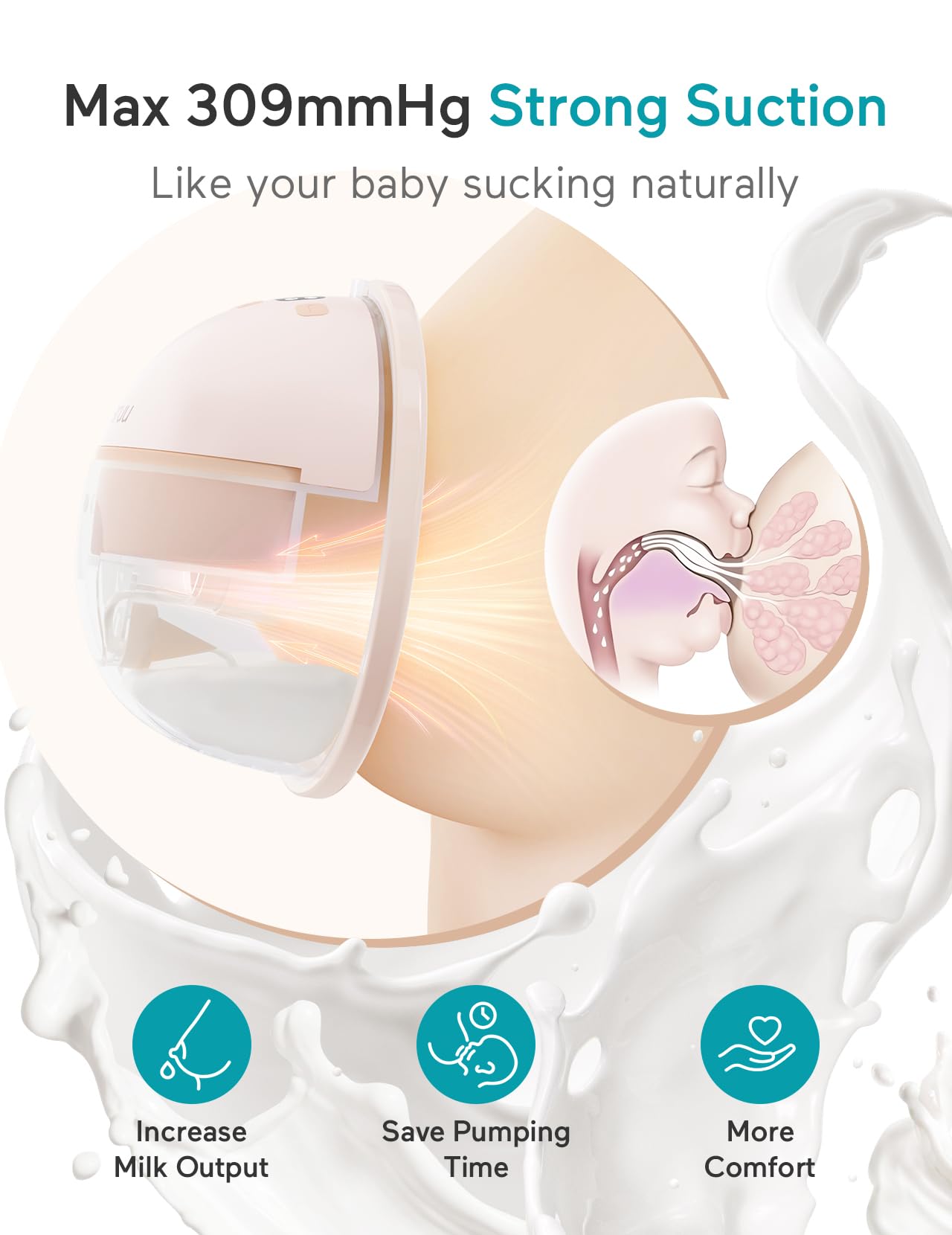 Paruu Hands Free Breast Pump P16, Wearable Breast Pump Electirc Portable with 4 Modes & 12 Levels, Max 309mmHg Strong Suction 19/21/24mm Flange Inserts Wearable Breastfeeding Pump, 2 Pack（Nude