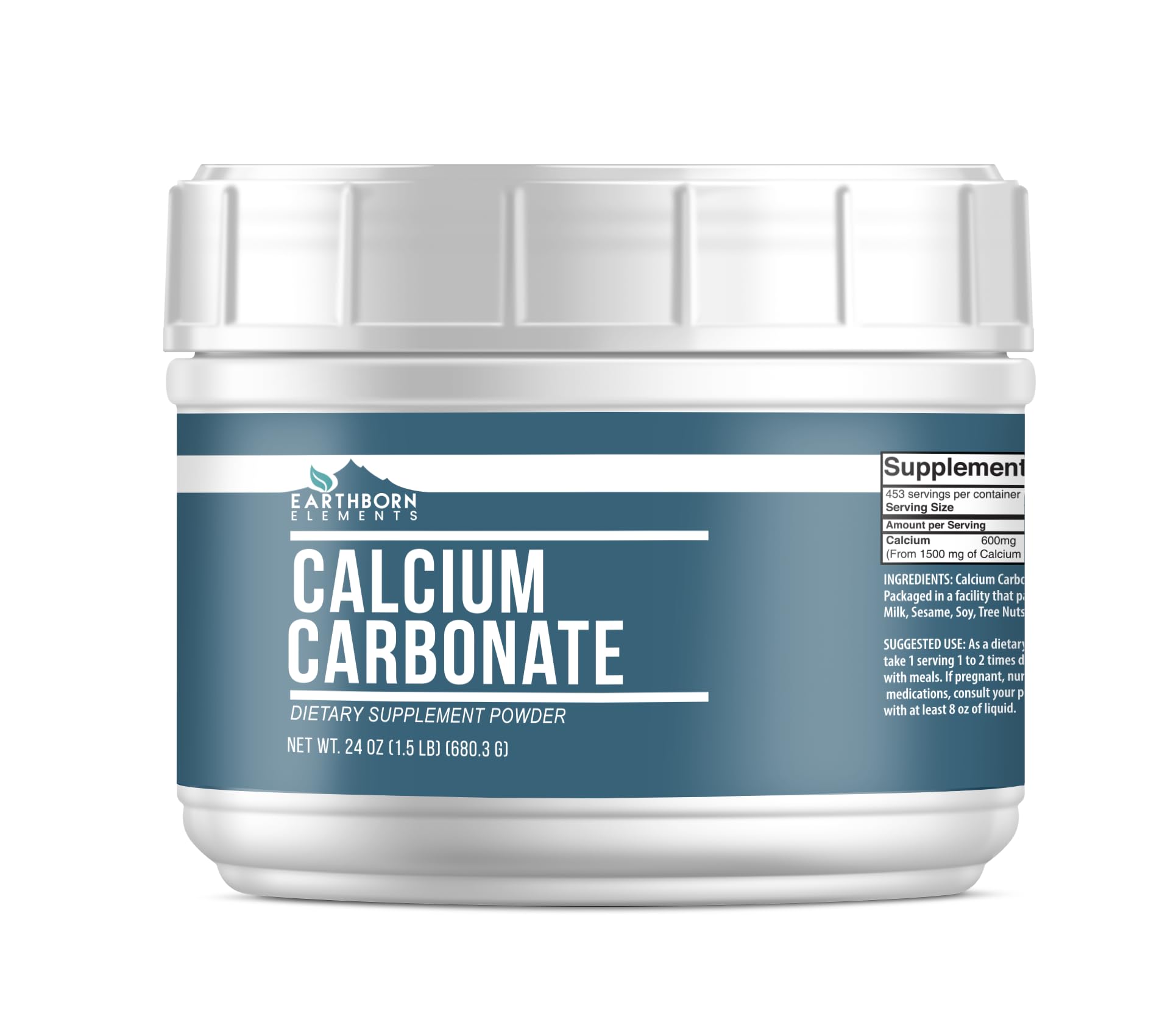 Earthborn Elements Calcium Carbonate Powder (1.5 lb), Natural Antacid, Convenient Mess Free Resealable Tub 23.81 Ounce (Pack of 1)