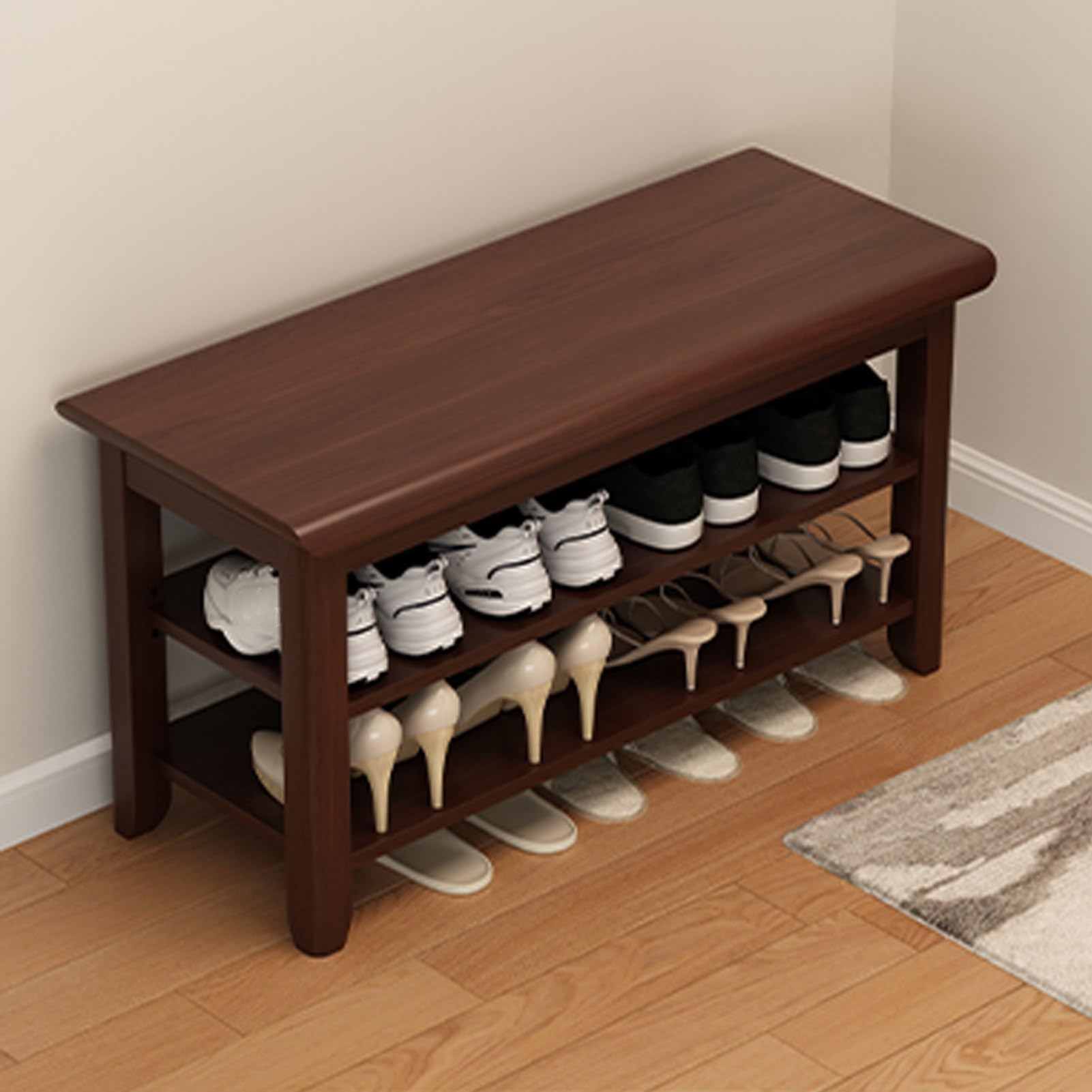 LWJSOCP Adjustable Shoe Storage Bench with Seat and Shelf Entryway Shoe Rack for Hallway and Living Room 31.5 * 12 * 16 Color A