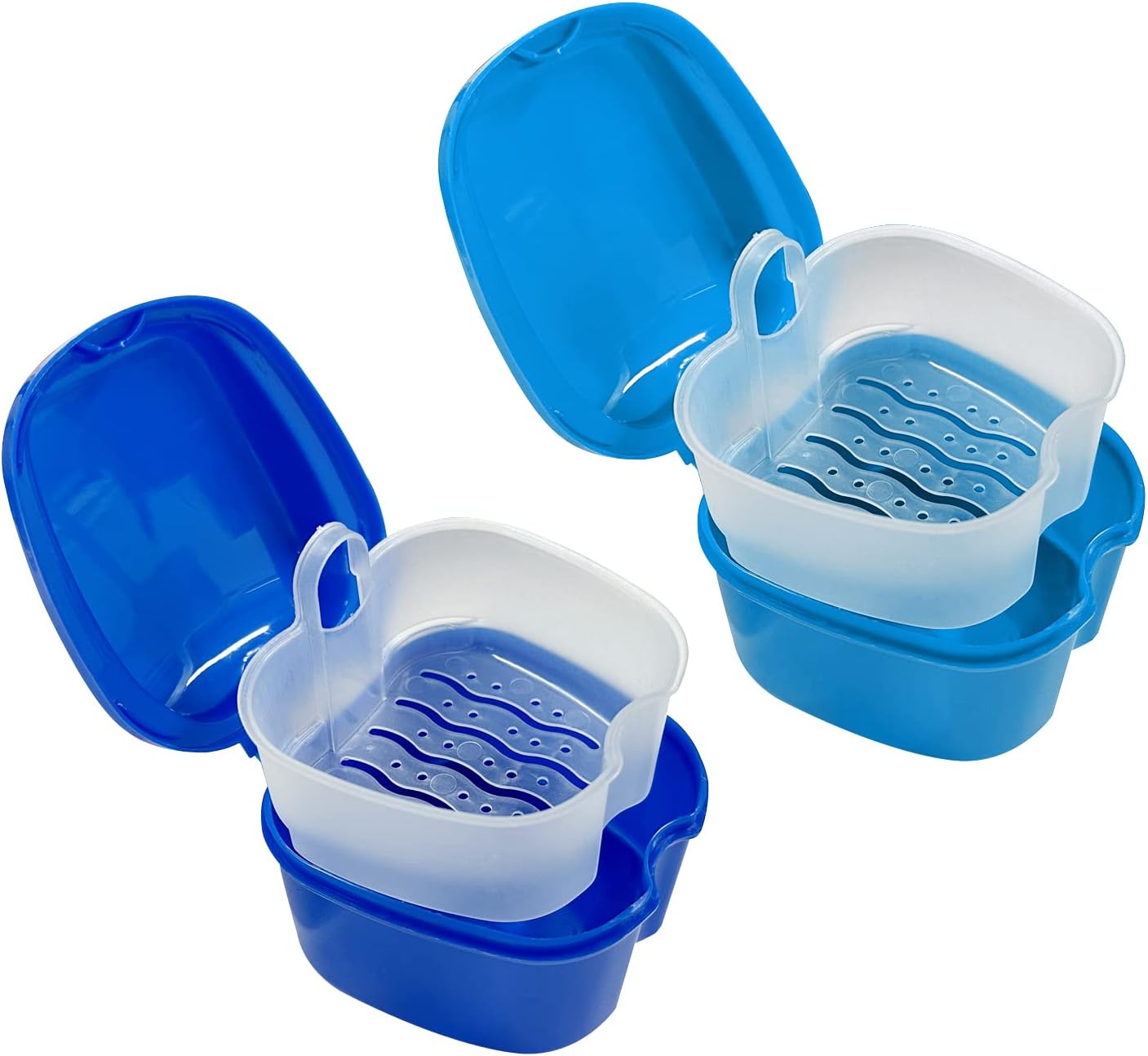 2 Pieces Plastic Denture Storage Boxes (Dark Blue and Light Blue), Braces Cleaning Storage Box