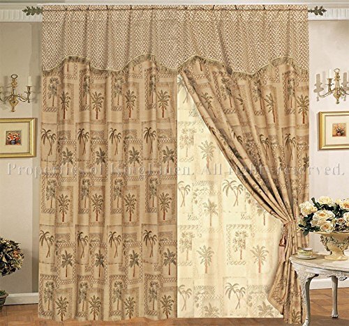KingLinen Classic Palm Tree Curtain Set w/Valance/Sheer/Tassels