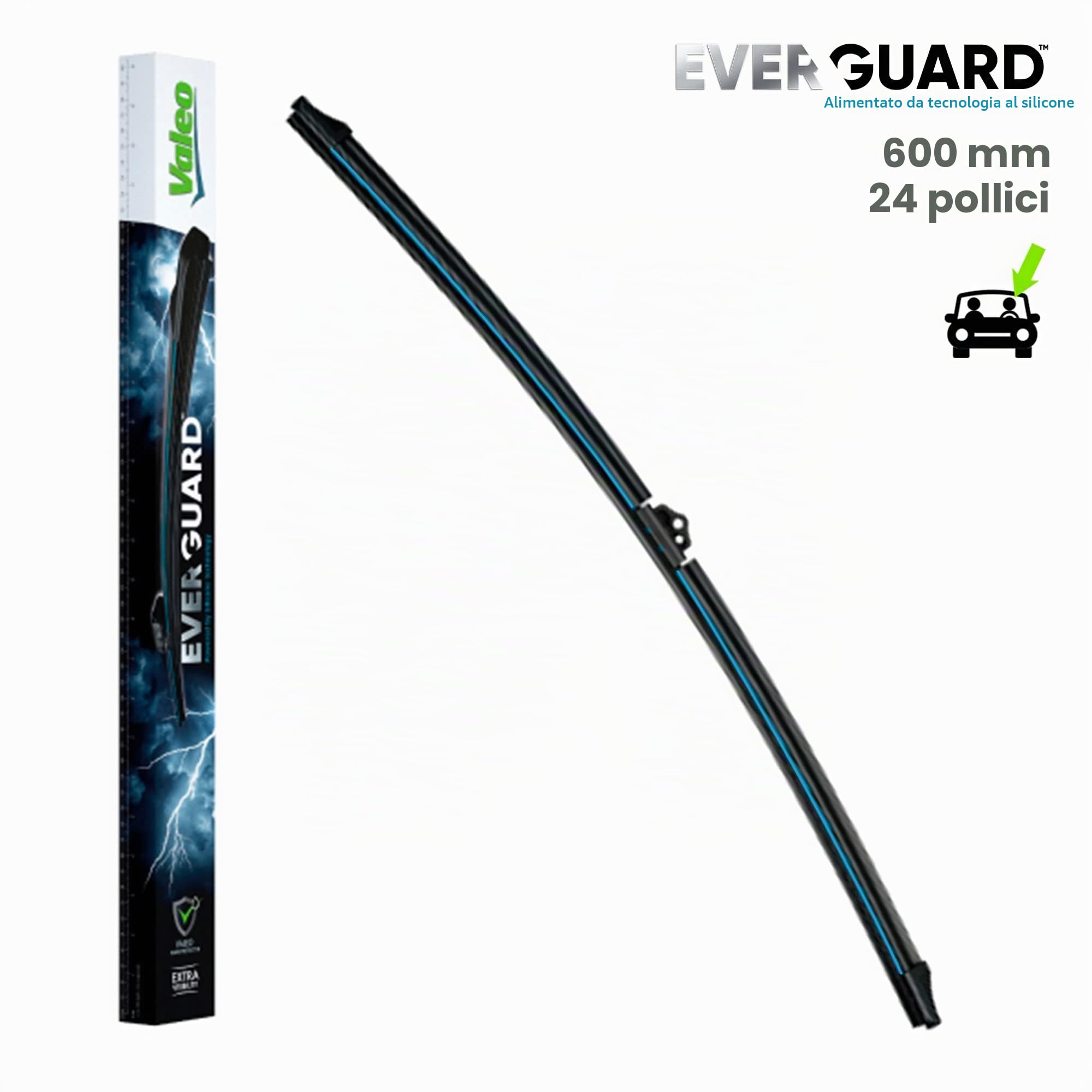VALEO EVERGUARD - Premium - Un Kit di Spazzole Tergicristallo Flat Blade in Silicone VSF60+VSF45 - Lunghezze: 600 mm+450mm - Anteriore (Confezione da 2)