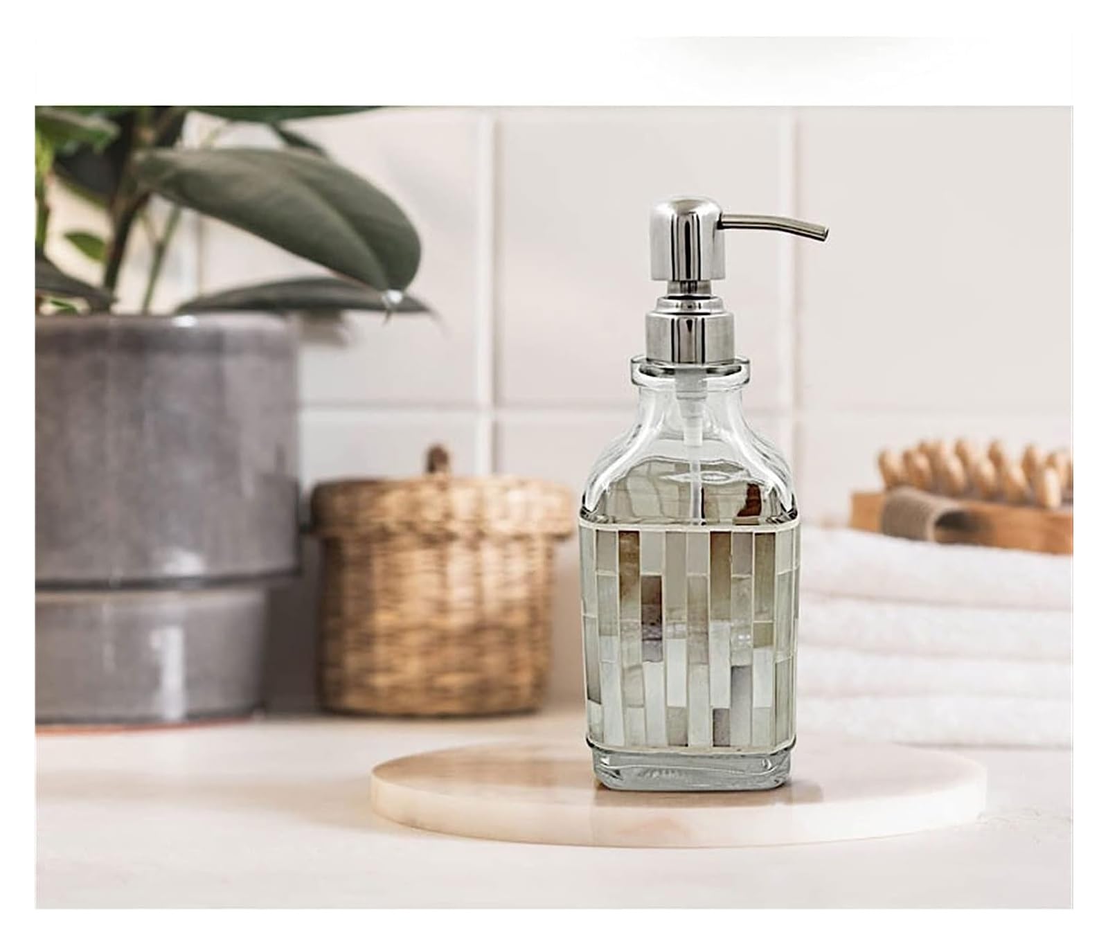 Dispensador De Jabón De Cerámica, Botella De Loción Recargable, Dispensador De Jabón Botella Decoración Contenedor Loción Cosmética Botella Separada Bomba De Presión De Vidrio Botella Bomba De Jabón (