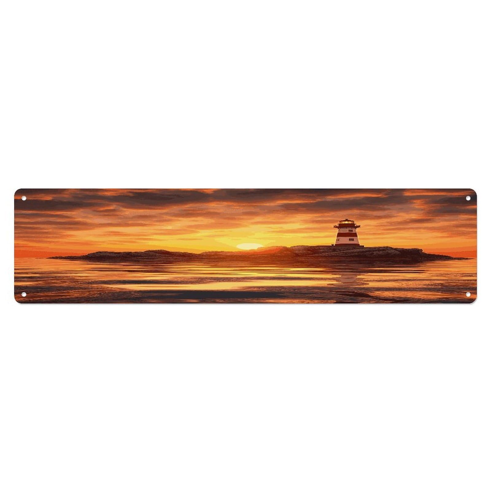 Adfgyerh Style Sea Lighthouse In Sunset Wall Decor Aluminum Waterproof. Plaque, Practical Gift,Sign 15.7X3.9 Inch Poster,For Home, Office, Business, Garage– Indoor/Outdoor