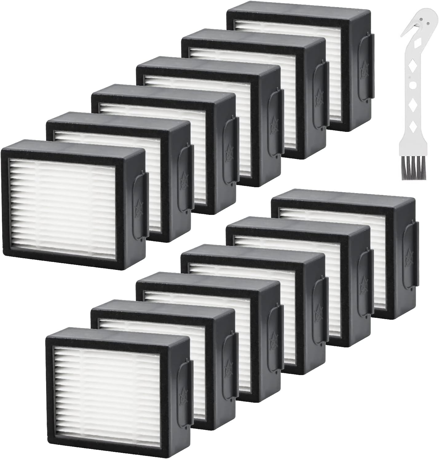 Improvedhand Filters Replacement Fit for i-Robot Roomba E I & J Series i7 i7+/plus i3 i3+ i4 i6 i6+ i8 i8+ E5 E6 E7 Vacuum Cleaner, 12 Pack Filter Replacements + 1 Cleaning Brush