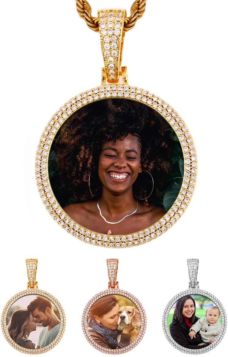 TUHE Custom Picture Necklace Personalized Photo Pendant For Men Women Iced Out Customized Photo Necklace Hip Hop Memory Pictures Chains Customized Jewelry With Photo