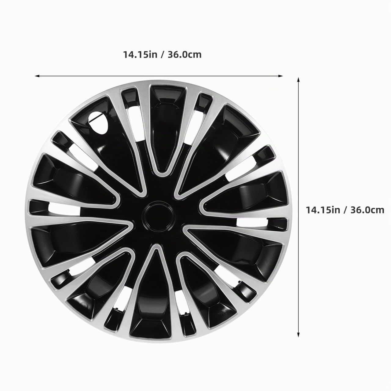 Cabilock Enjoliveur de Roue 13 Pouces Universel Argenté et Noir, Cache Moyeu Automobile en Plastique Abs Résistant, Couvercle de Jante pour Auto, Voiture, Fiesta, C3 et Panda