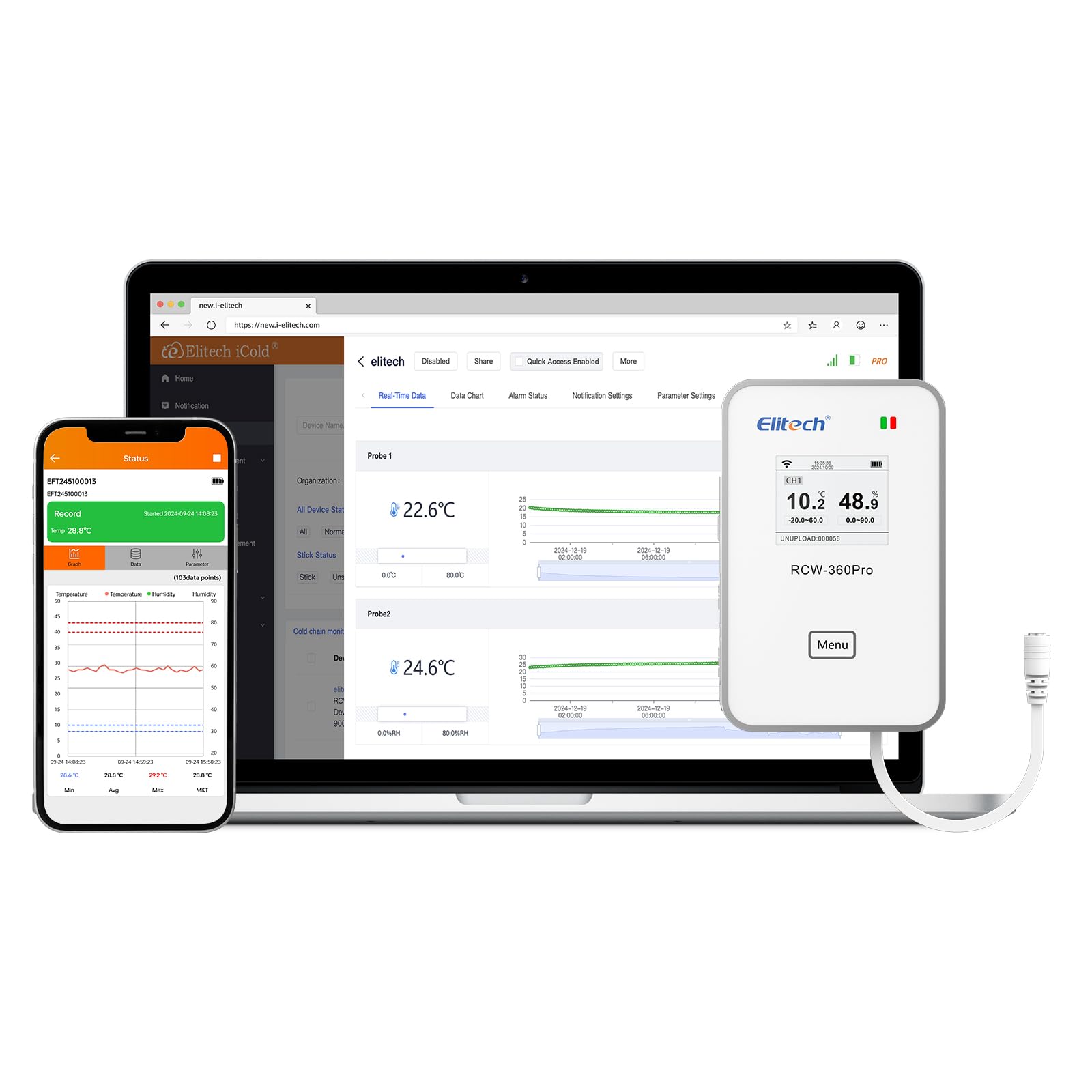 Elitech Registratore di Temperatura Wireless 4G Monitoraggio in Tempo Reale con App& Cloud Sensori Venduti Separatamente Ideale per Logistica, Farmacie e Alimenti RCW-360Pro-SC