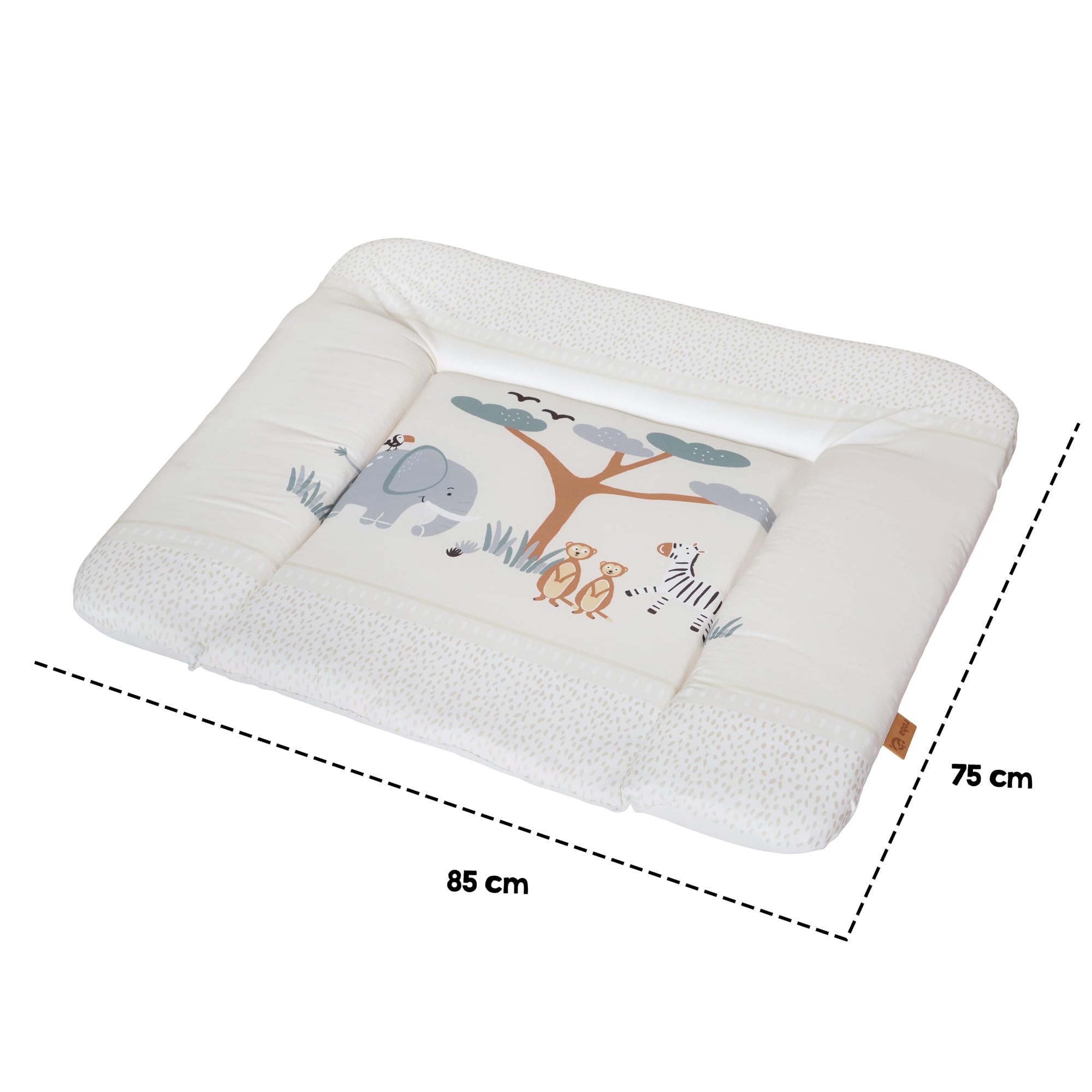 roba Wickelauflage Savanna Friends - 85 x 75 cm - Wickelunterlage für Babys PU-beschichtet - Abwischbar & pflegeleicht - Elefant, Zebra, Erdmännchen & Co. - Beige