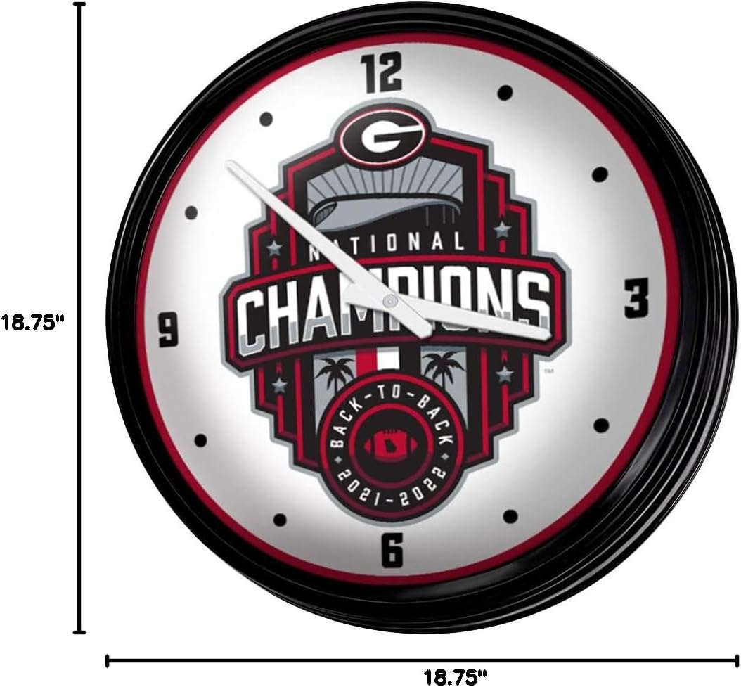 The Fan-Brand NCAA Georgia Bulldogs Retro Lighted Wall Clock: National Champions, White - Football, Basketball & Baseball, College Wall Decor for Home, Office, Game Room, Fan Cave & Garage