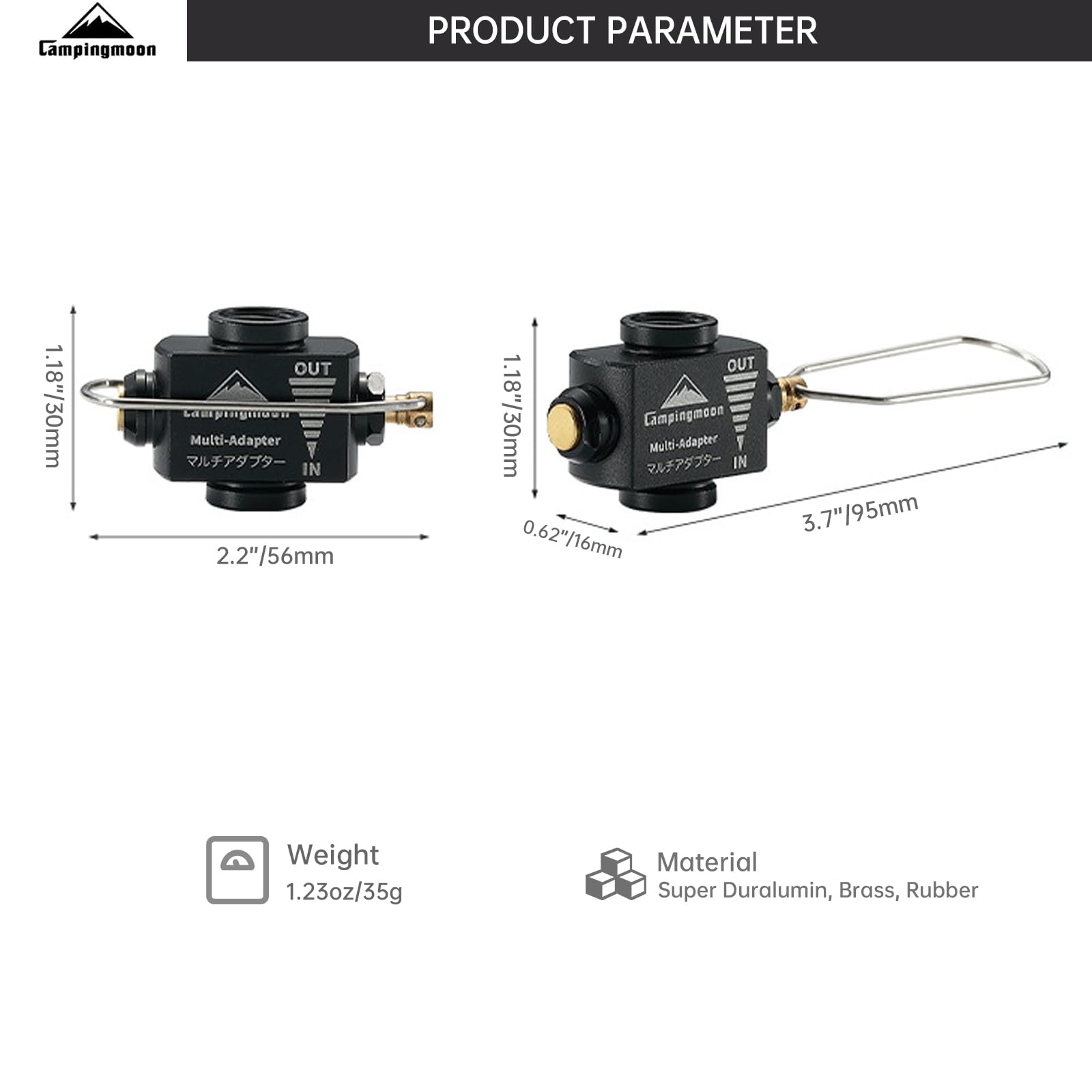 Campingmoon - Adaptador de Repuesto para depósito de Gas isobutano/butano, Adaptador de Estufa de Camping, válvula Lindal