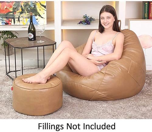 Miniatura 2 de ZZX Funda para sofá, piel sintética, para el hogar, ocio, sala de estar, dormitorio, puf, tumbona perezosa, tatami, sin relleno, caqui, 35.4 x 43.3