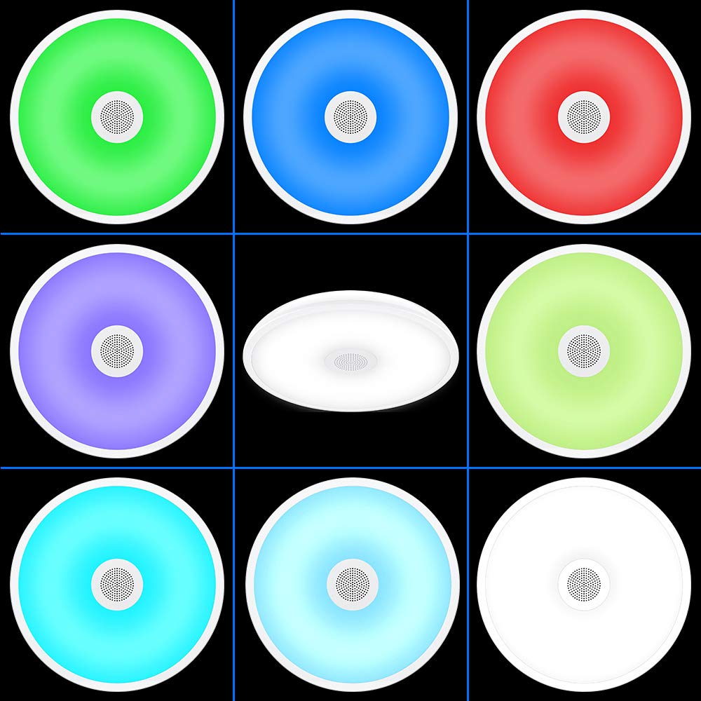 Badezimmer Deckenleuchte mit Bluetooth Lautsprecher, 24W, 28cm | RGB, Wasserdicht, Dimmbar per Fernbedienung, E27/Einbau, für den Innen- und Außenbereich Sowie für den Balkon Geeignet