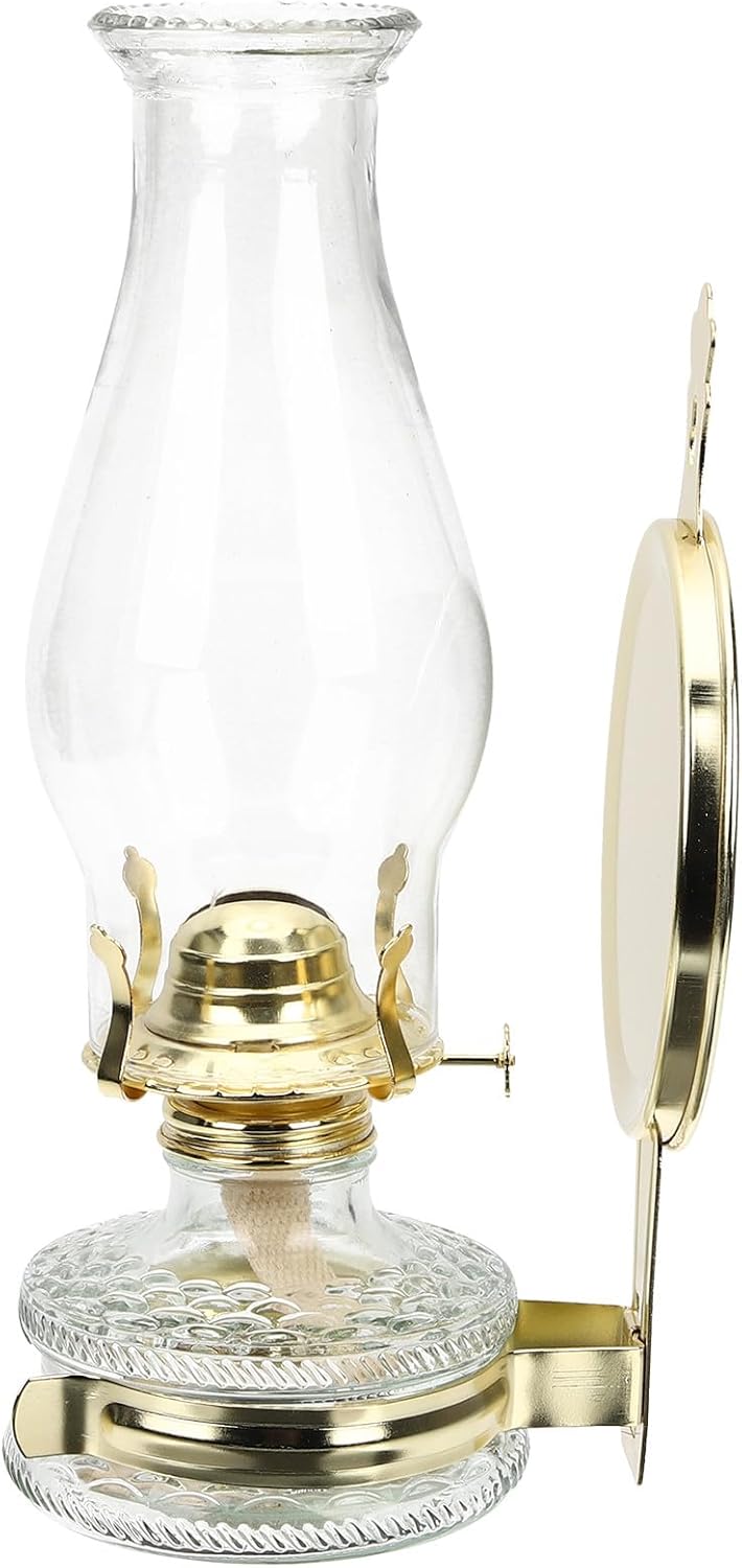 Vintage Large Decorative Kerosene Oil Lamp with Glass Reservoir for Emergency Indoor Use Rustic Household Lantern with Tray Ambient Lighting for Living Room and Bedroom Decor