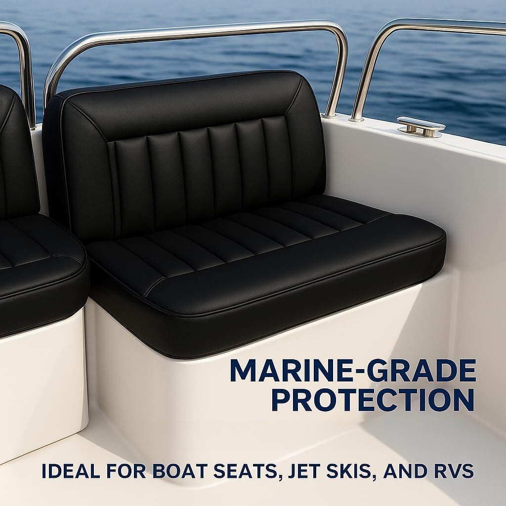 Black Marine Vinyl Fabric: Black 10 Yards (30' x 54") Upholstery Faux Leather: Waterproof, UV-Resistant, Boats, Indoor/Outdoor Seats, Automotive, Soft Pleather DIY Crafting