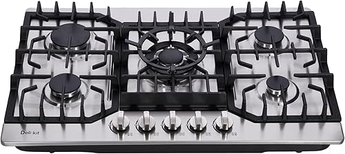 Miniatura 2 de Deli-kit Placa de cocina de gas de 30 pulgadas, de acero inoxidable incorporada de 5 quemadores, estufa de gas de doble combustible, placa de gas