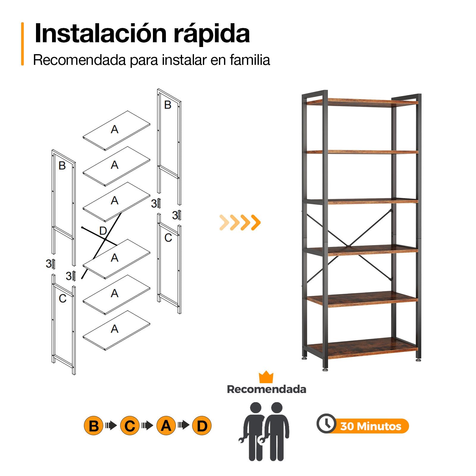 Coleshome Estantería 6 Niveles, Librería Almacenaje 177cm Marrón | Estantería 51cm Antivuelco Compacta Ahorra Espacio Exhibir Libros Plantas Decoración Salón Dormitorio Oficina