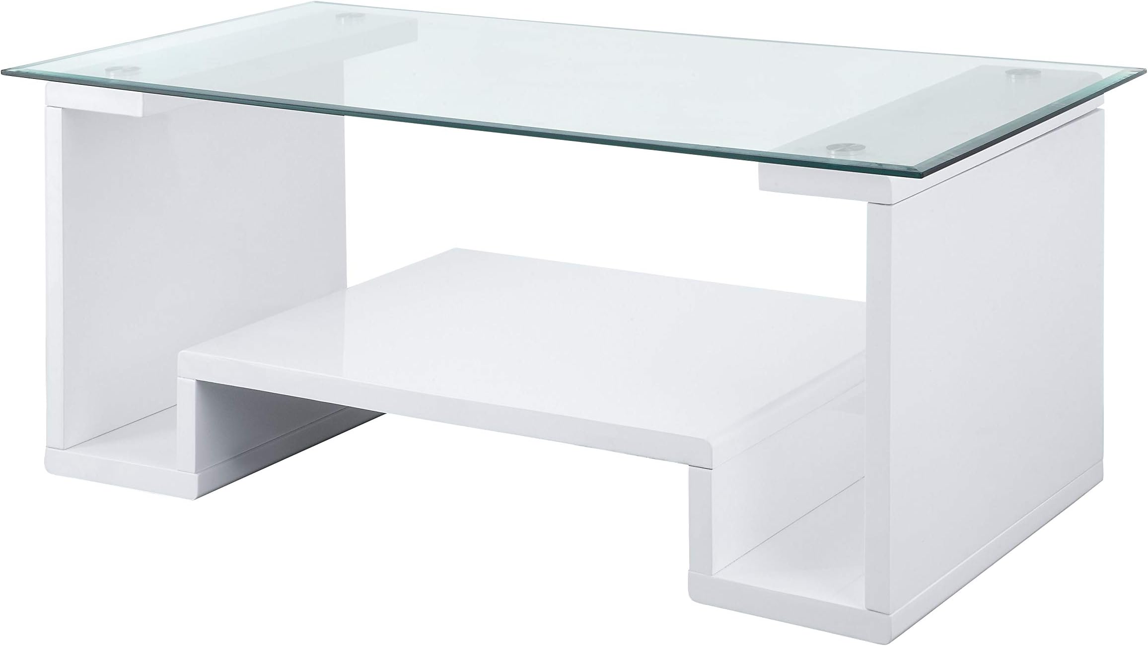 Acme Nevaeh Wooden Rectangular Coffee Table in Clear and White High Gloss