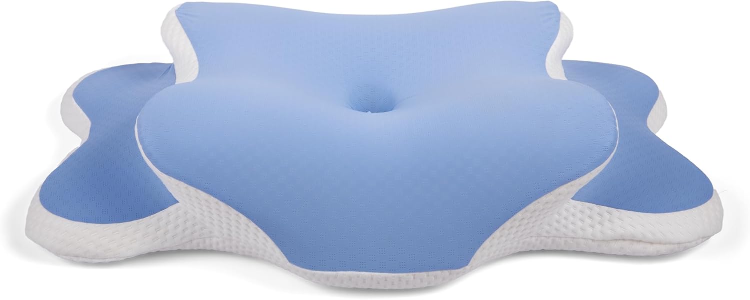 Tesoro Cervical Neck Pillow, Ergonomic Pillow for Neck Pain Relief, Odorless Memory Foam Orthopedic Contour Pillow for Side & Back Sleepers, Breathable & with 2 Washable Covers (Grey/Wht & Blue/Wht)