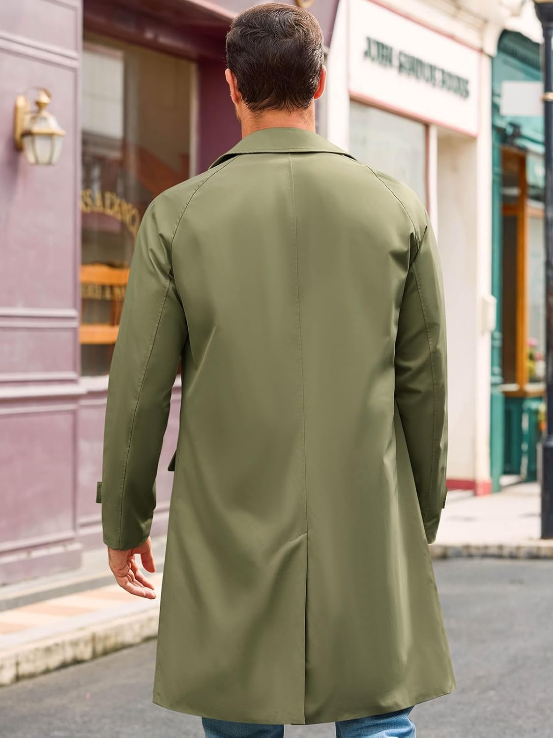 Runcati Mens Trench Coat Slim Fit Single Breasted Long Windbreaker Jacket Classic Lapel Casual Overcoat - Image 3