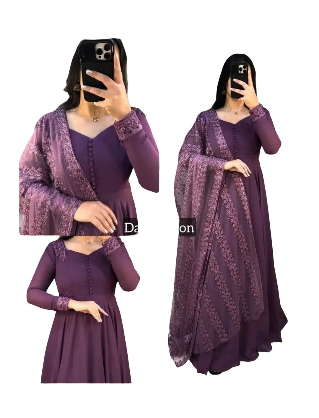 Brown Embroidery Gowan with Dupatta (in, Alpha, 2XL, Regular, Purple)