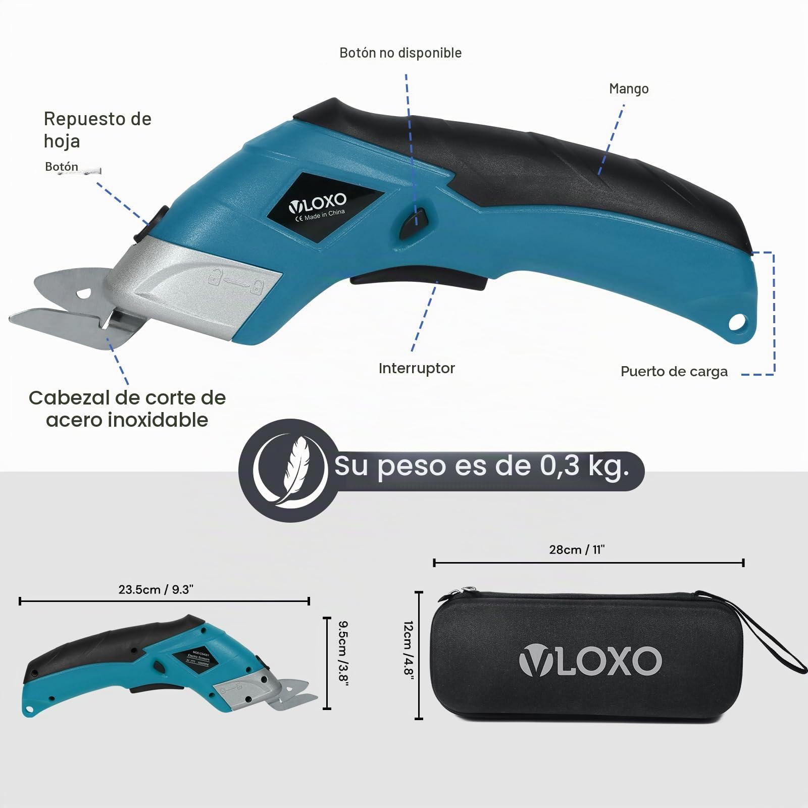 VLOXO Tijera Electrica Tijeras Electricas Costura con 2 Cuchillas para Cortar Cartón Cuero Alfombra Plástico Planta en Maceta- Azul