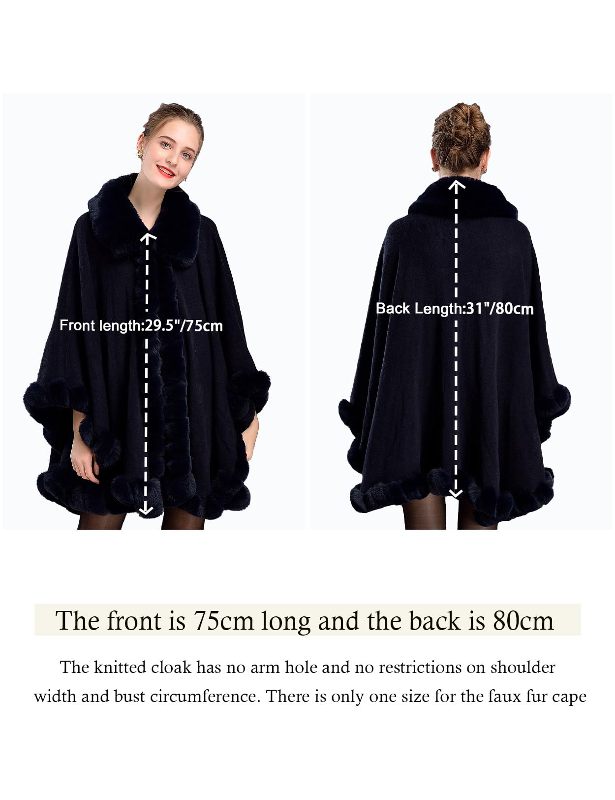 BEAUTELICATE Cappotto a Maglia Mantella Poncho in Pelliccia Sintetica Scialle con Collo Donna Stola Cardigan per Festa Matrimonio Invernale Sposa