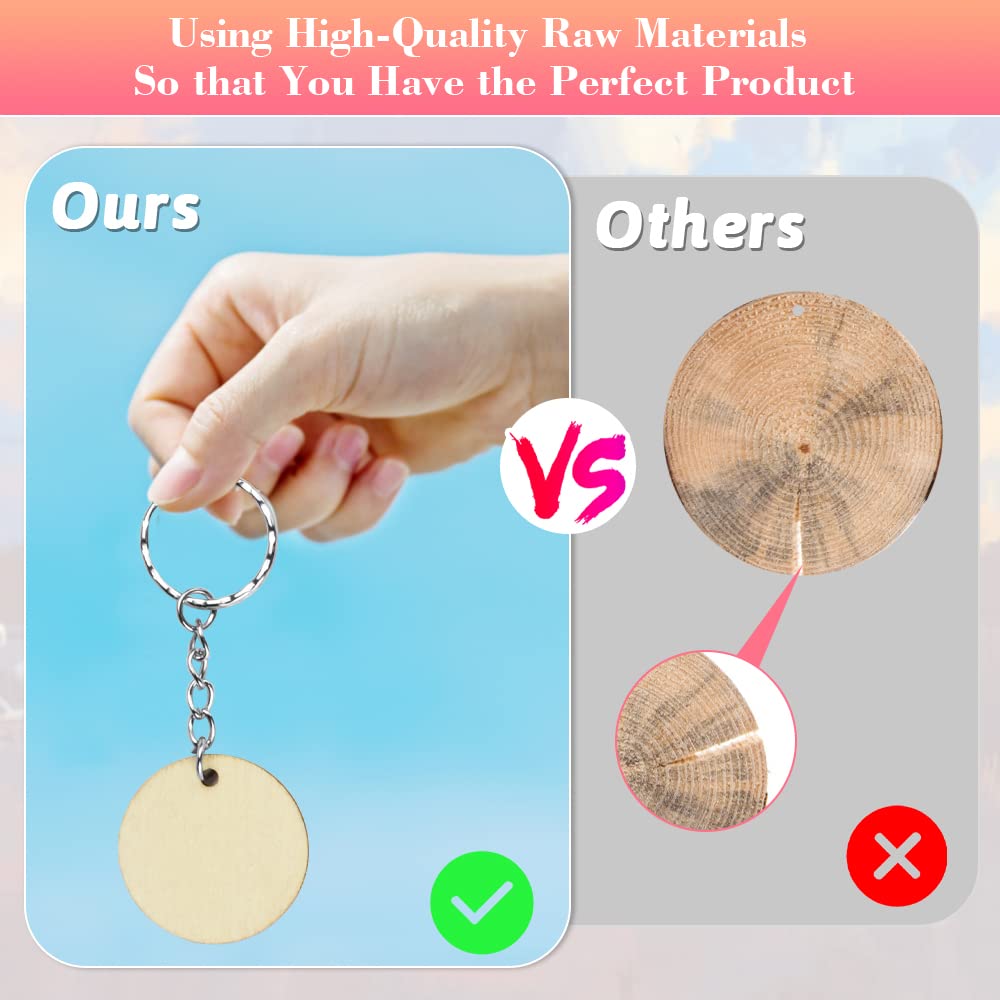 120 Dischi Di Legno Con Foro Da 3,5 Cm + 60 Portachiavi E Corda – Kit Fai Da Te Per Decorazioni Matrimoniali, Bomboniere E Scrapbooking